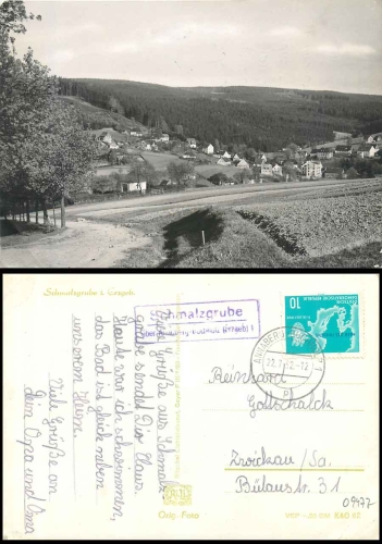 09477 Schmalzgrube on Annaberg (Erzgb) 1 country postmark on postcard o 22.7.1962