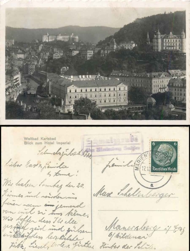 09477 Schmalzgrube over Marienberg Sachsen country postmark on postcard Karlsbad o 17.10.1940