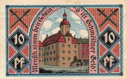 04626 Schmölln Städtenotgeld Wert 10 Pfg Rathaus 1921