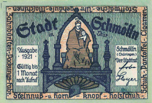 04626 Schmölln Notgeldschein Wert 50 Pfg 1921