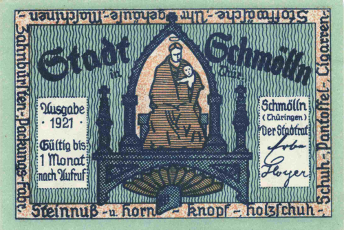 04626 Schmölln, city emergency money, value 50 Pfg., Back of pipe smoker, 1921