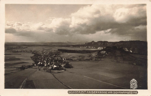 01814 Schoena, Saxon Switzerland, with Kaiserkrone and Schrammsteine, Hahn-Foto2387 * around 1920