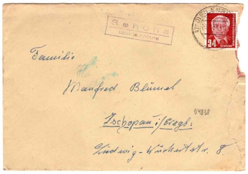 04862 Schoena via Eilenburg country postmark 20.1.1954