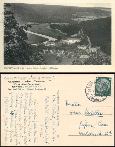 97737 Schoenau Gemuenden am Main Restaurant "Zum alten Forsthaus" o 23.7.1939