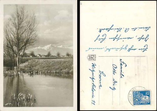 04654 Schoenau via Borna country postmark on postcard o around 1950