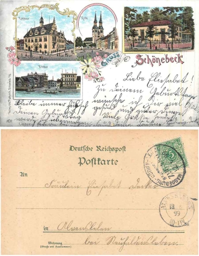 Schonebeck Litho  Railway mail Magdeburg-Cothen-Leipzig train 440 o 12.6.1899