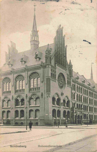 Schöneberg, Berlin – Hohenzollern School, at the corner of Belziger Straße and Eisenacher Straße – vintage postcard, c. 1909
