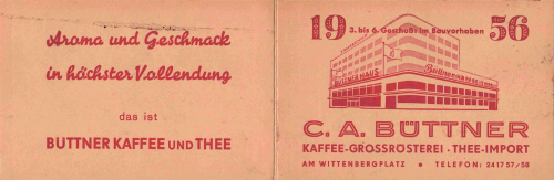 C. A. Büttner Large-Scale Coffee Roastery, Schöneberg, Berlin – Folded Card, 1956