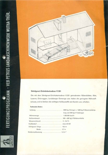 Schrägrost-Grünfuttertrockner K321 Landwirtschaft Prospekt Petkus Wutha 1960