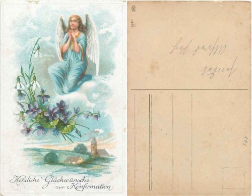 Konfirmation Schutzengel Schneeglöckchen *ca. 1910