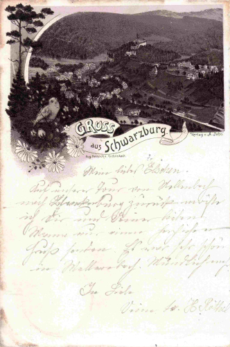 Schwarzburg Thüringer Wald Litho o 1898
