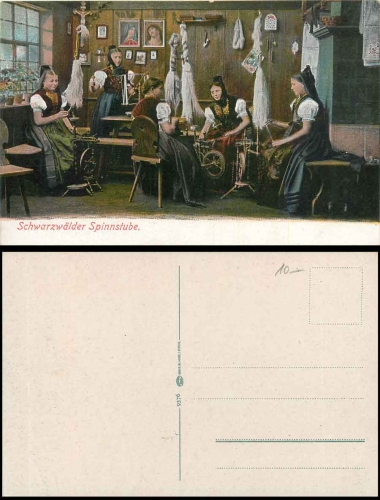 Black Forest Spinning Room Women in costume at the spinning wheel *ca.1920
