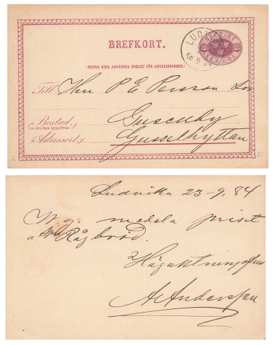 Sweden Sverige Sex Ore Brefkort postal stationery o Ludvika 24.9.1884