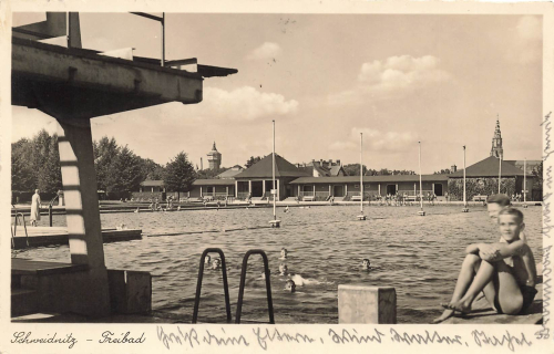 Schweidnitz open-air swimming pool Silesia Swidnica rural postmark Oberweistritz o 1938