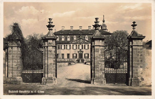 01612 Seusslitz Elbe Schloss Landpoststempel Nieschuetz via Meissen o 1938
