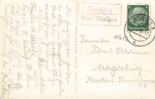 01612 Seusslitz Elbe Schloss Landpoststempel Nieschuetz via Meissen o 1938