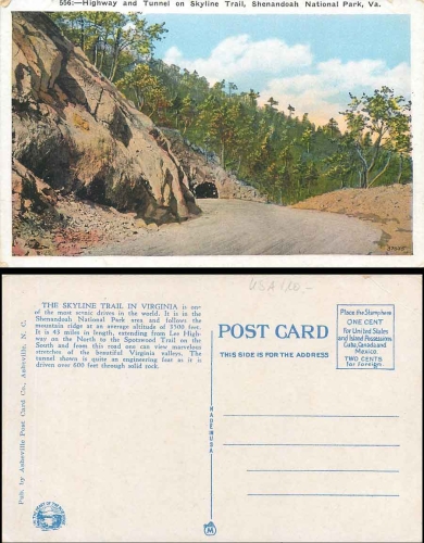 Shenandoah National Park, Highway and Tunnel on Skyline Trail Virginia *ca.1940