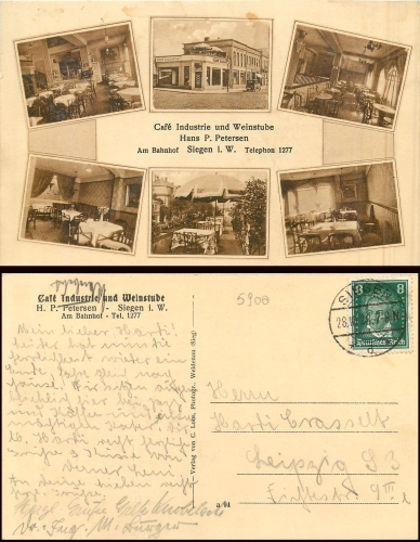 Siegen Westphalia Cafe Industrie and Weinstube Am Bahnhof o 28.10.1928