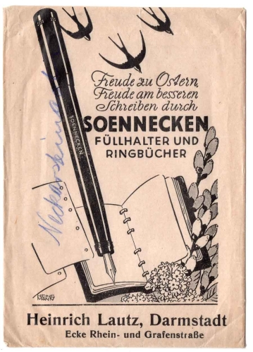 Fountain pen advertising Heinrich Lautz Darmstadt packaging bag around 1930