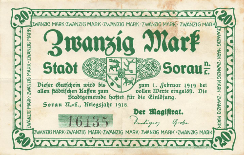 Sorau Lower Lusatia Żary emergency bank note 1918