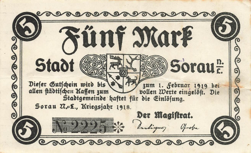 Sorau Lower Lusatia Żary emergency bank note 1918