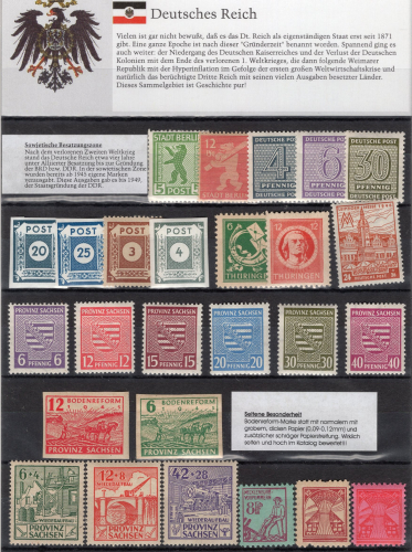 Sowjetische Zone Deutsche Geschichte bis 1949 Steckkarte mit 26 postfrischen Briefmarken