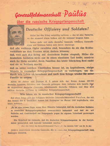 Soviet leaflet for the German Wehrmacht March 1945 Field Marshal Paulus