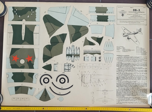Craft sheet 1+2 for Soviet Russian fighter aircraft DB-3 around 1942 original NS Fliegerkorps NSFK
