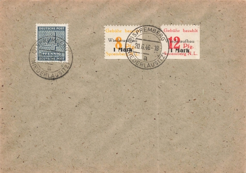 Spremberg Michel 17, 18 on cover o June 20, 1946