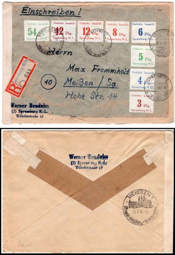Spremberg N.L. Lokalausgabe auf R Brief oSpremberg 20.6,1946 nach Meissen