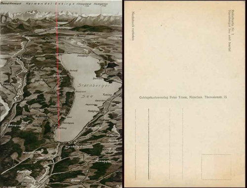 Starnbergersee Reliefkarte Nr.1 * ca.1920