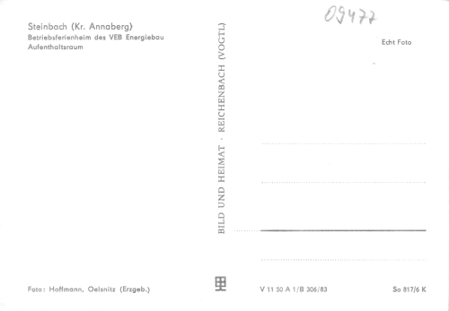 Steinbach Erzgebirge Jöhstadt Betriebsferienheim VEB Energiebau * 1983