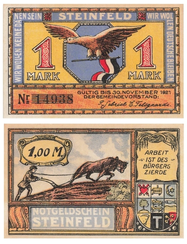 Steinfeld Schleswig 1 Eine Mark 1921 Notgeld