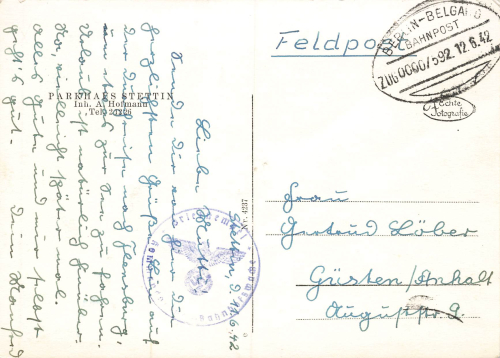 Stettin Hakenterrasse Pomerania Szczecin Field Post Office Stamp Railway Guard 1942