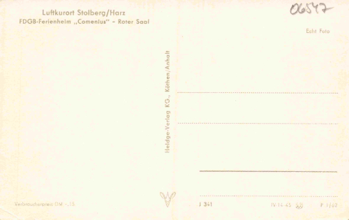 Stolberg Harz FDGB Ferienheim "Comenius" roter Saal * 1962
