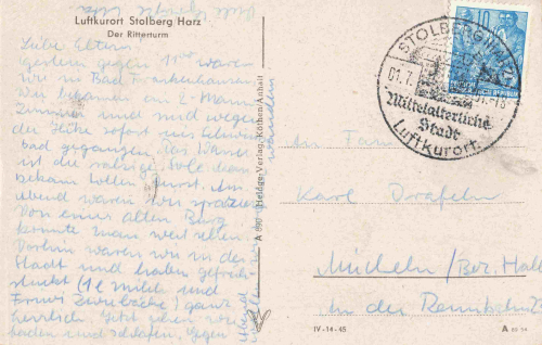 Stolberg Harz Ritterturm o 1951