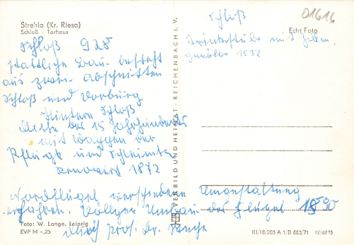01616 Strehla Elbe Schloss Torhaus gebraucht 1971