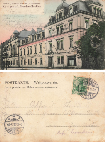 Strehlen Dresden Hotel Koenigshof Wein Restaurant A. Scheip o 1906