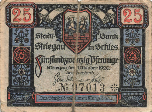 Striegau Schlesien Notgeldschein Strzegom 1920