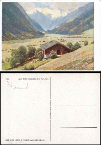Stubaital near Neustift artist card Yos *ca. 1940