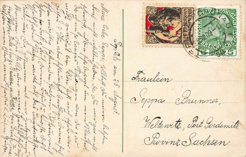 Teplitz Kurgarten Teplice o 1909 mit Vignette Bund der Deutschen in Böhmen