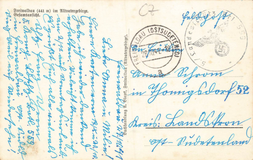 Freiwaldau Sudetengau Jeseník Feldpost 2.WK 5. Landesschützen Btl. 550 1941