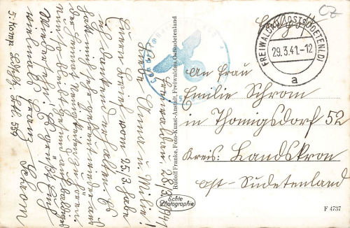 Freiwaldau Kriegerdenkmal Sudetengau Jeseník Feldpost 2.WK Landesschützen Btl. 550 o 1941