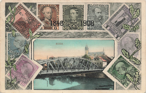 Eger 1848 - 1908 Briefmarkenkarte Böhmen Cheb o 1908