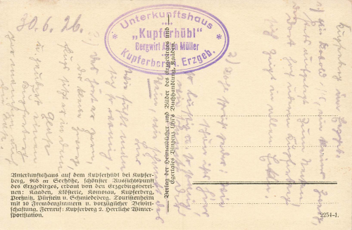 Kupferhübl Unterkunftshaus Böhmen Měděnec gebraucht 1926