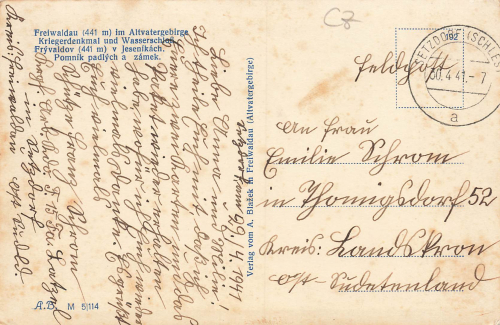 Freiwaldau Kriegerdenkmal Sudetengau Jeseník o 1941