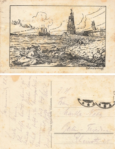 Swinoujscie Pomerania Ostmolenkopf artist card o 1920