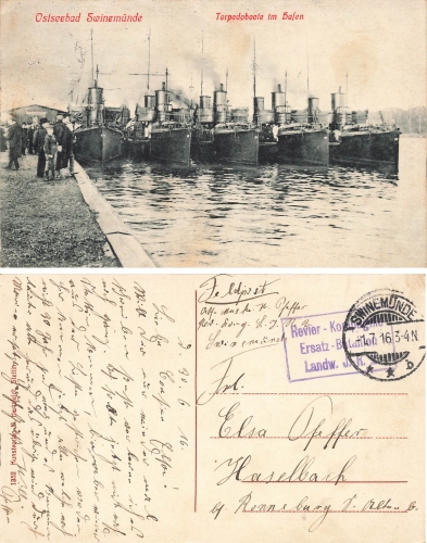 Swinemünde Pommern Torpedoboote im Hafen Swinoujscie Feldpost 1916 Revier Komp. Ersatz Batailon Landw. J. R.