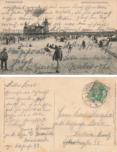 Swinoujscie Pomerania pier with beach life o 1908