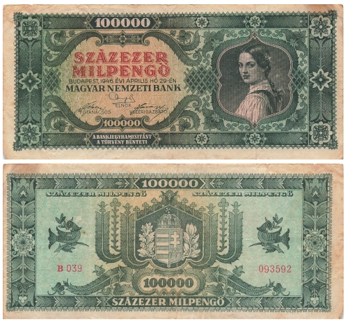 Szazezer Pengo 100000 Magyar Nemzeti Bank Geldschein Ungarn 1946